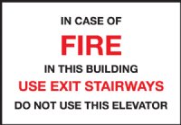 3.25" x 2.25" In Case Of Fire Elevator Signage