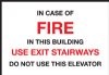 3.25" x 2.25" In Case Of Fire Elevator Signage