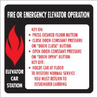 6" x 6" Elevator Fire & Emergency Signage