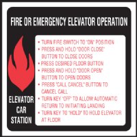 6" x 6" Elevator Fire & Emergency Signage